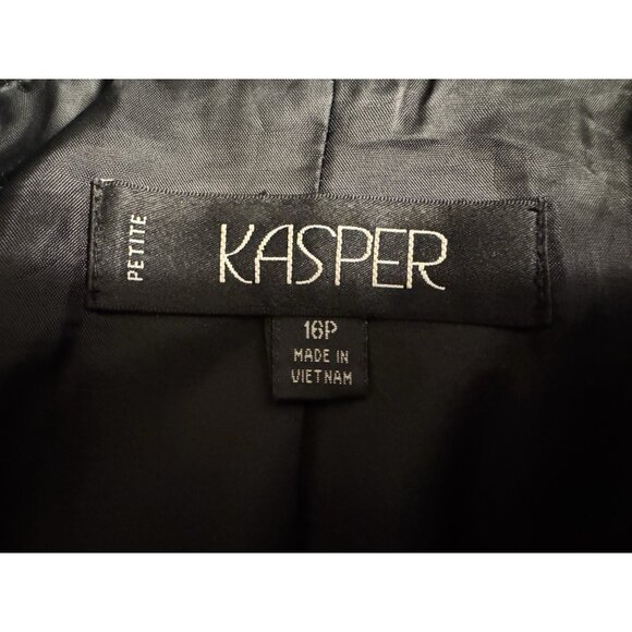 Kasper Suit Jacket Blazer 16P 16 Petite Black Classic 1 Button Polyester - Picture 5 of 8
